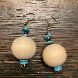 Handmade beaded drop earrings with chunky wood beads